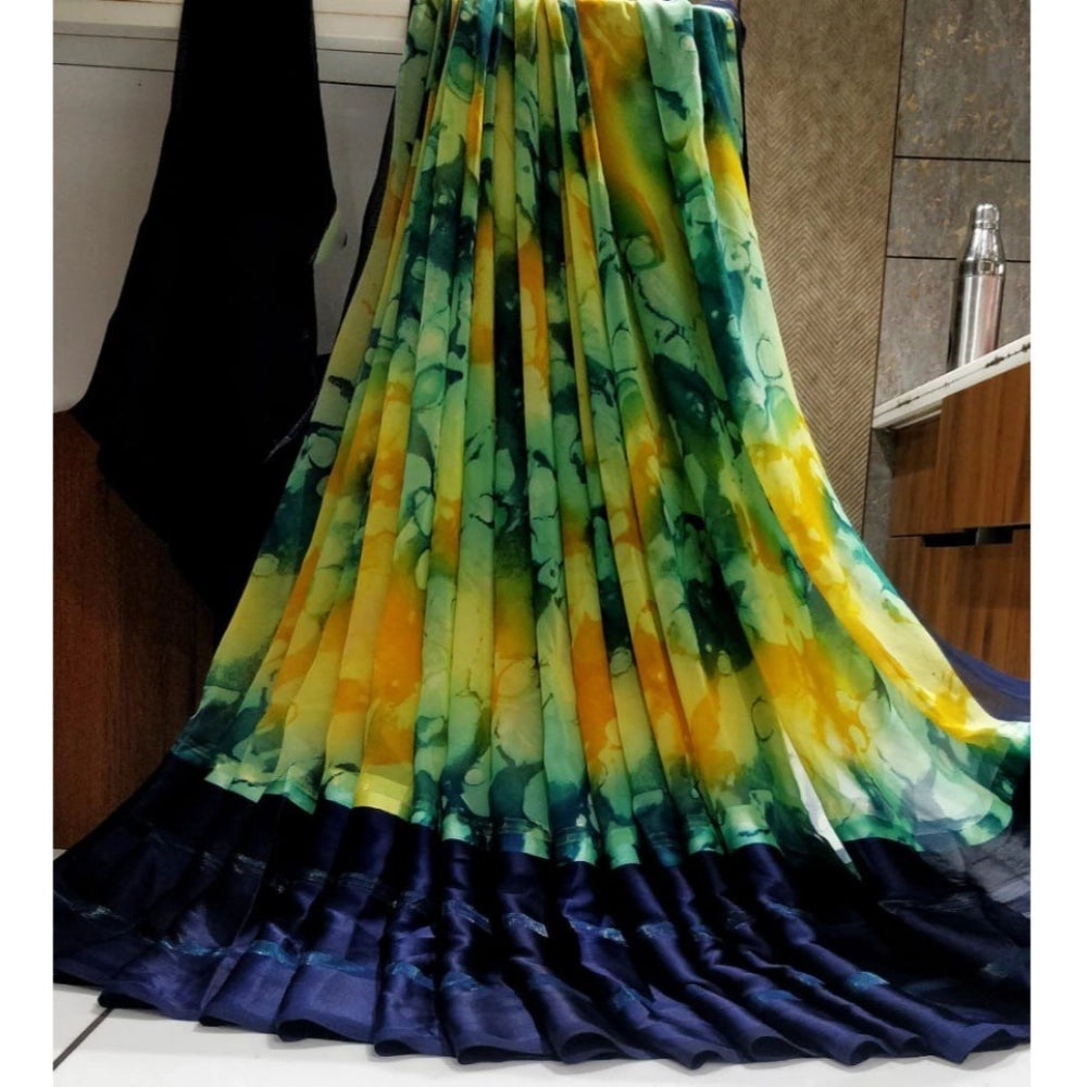 Ranili Satin Patta Printed Saree With Unstitched Blouse