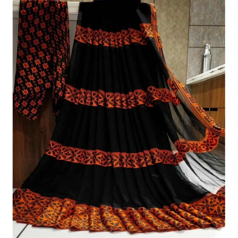 Ranili Satin Patta Printed Saree With Unstitched Blouse