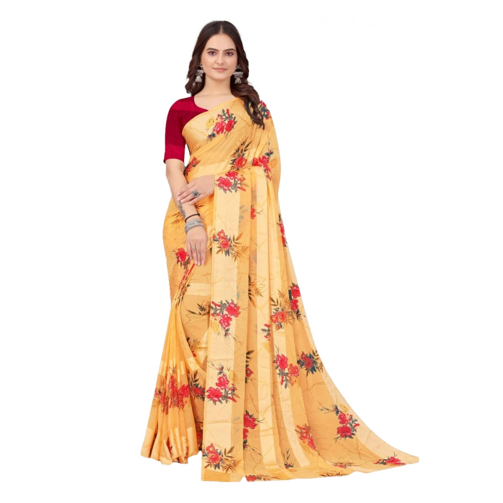 Ranili Satin Patta Printed Saree With Unstitched Blouse