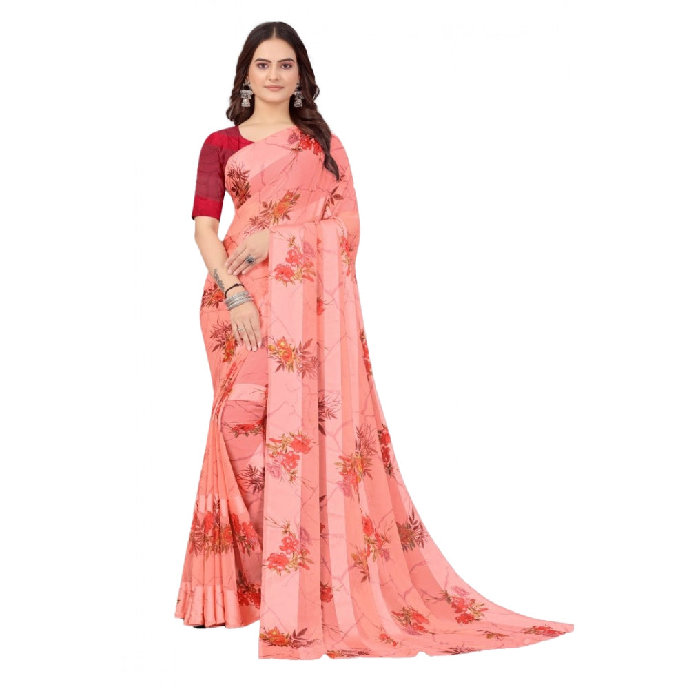 Ranili Satin Patta Printed Saree With Unstitched Blouse
