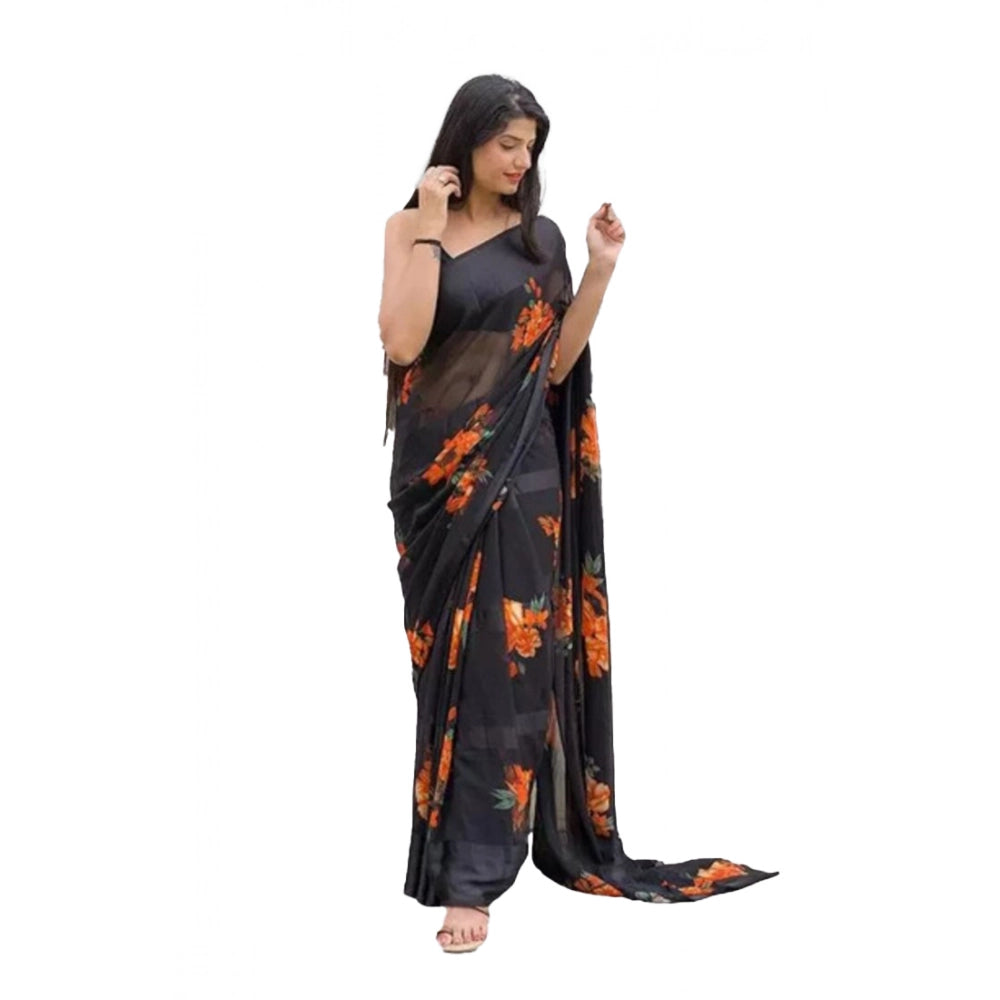 Ranili Satin Patta Printed Saree With Unstitched Blouse