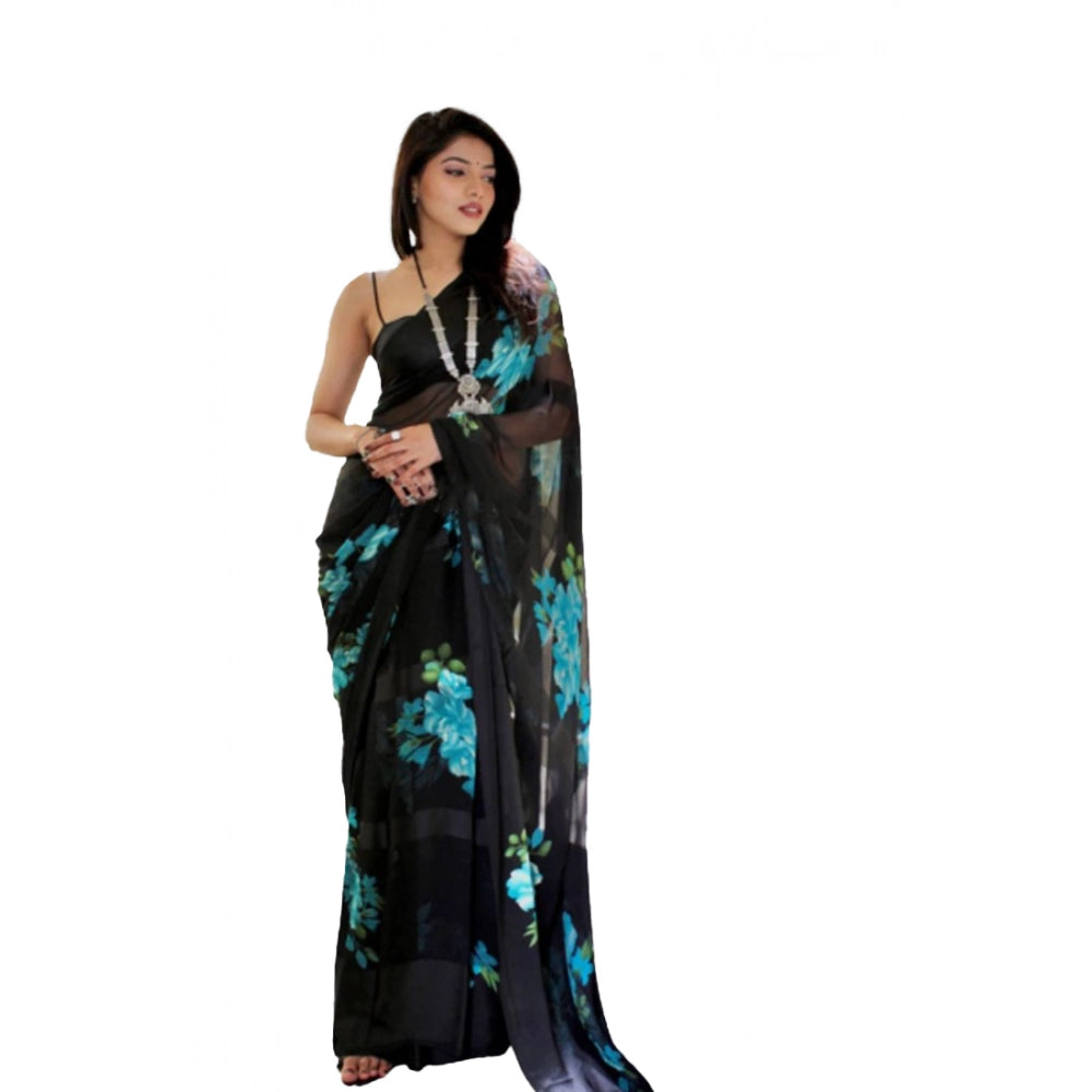 Ranili Satin Patta Printed Saree With Unstitched Blouse
