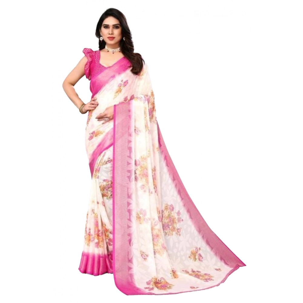 Ranili Viscose Rayon Printed Saree With Unstitched Blouse