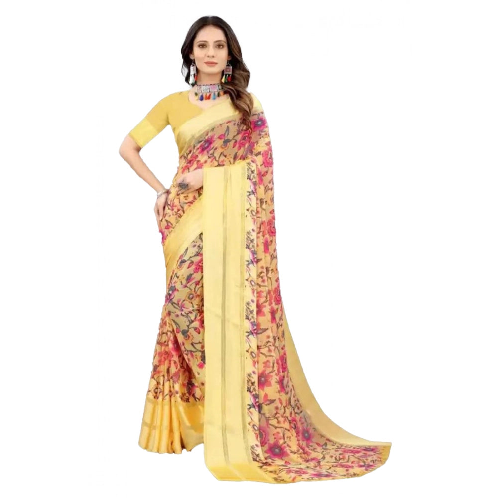 Ranili Satin Patta Printed Saree With Unstitched Blouse