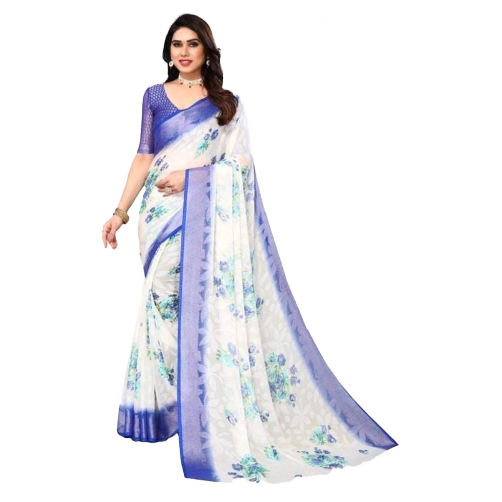 Ranili Viscose Rayon Printed Saree With Unstitched Blouse