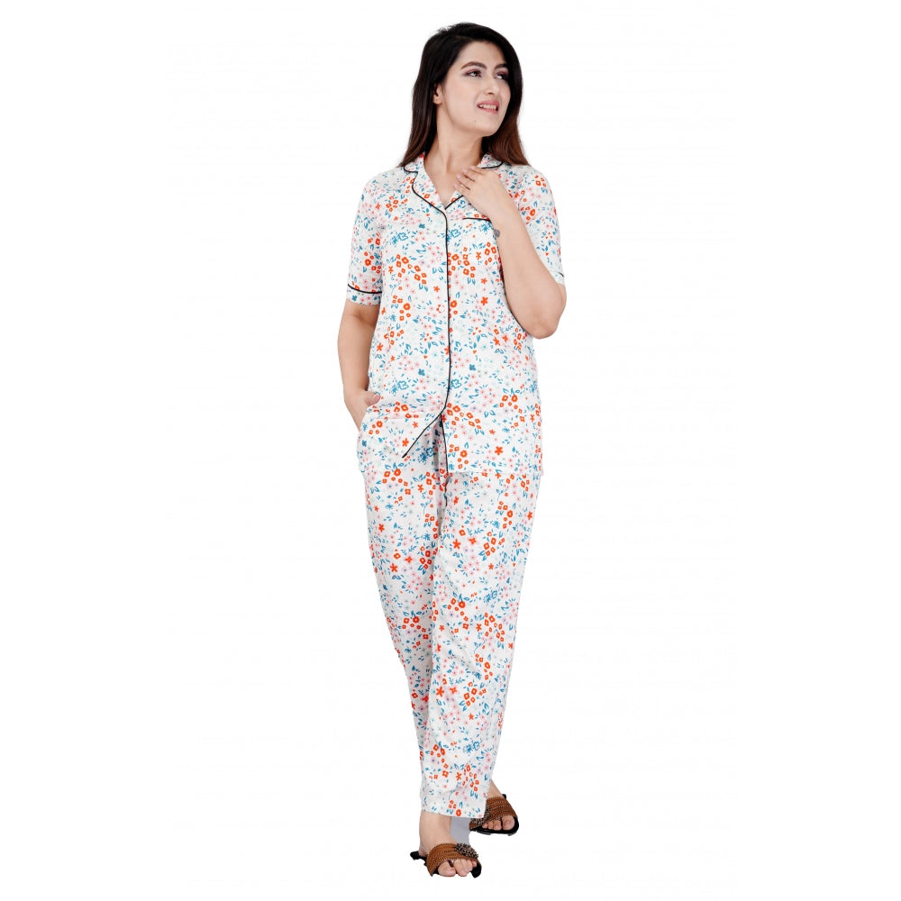 Ranili Casual Half Sleeve Printed Viscose Rayon Shirt With Pyjama Pant Night Suit Set