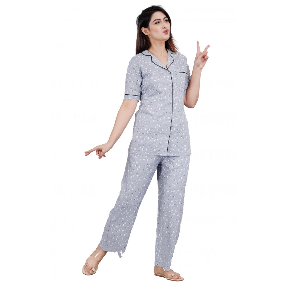 Ranili Casual Half Sleeve Printed Viscose Rayon Shirt With Pyjama Pant Night Suit Set