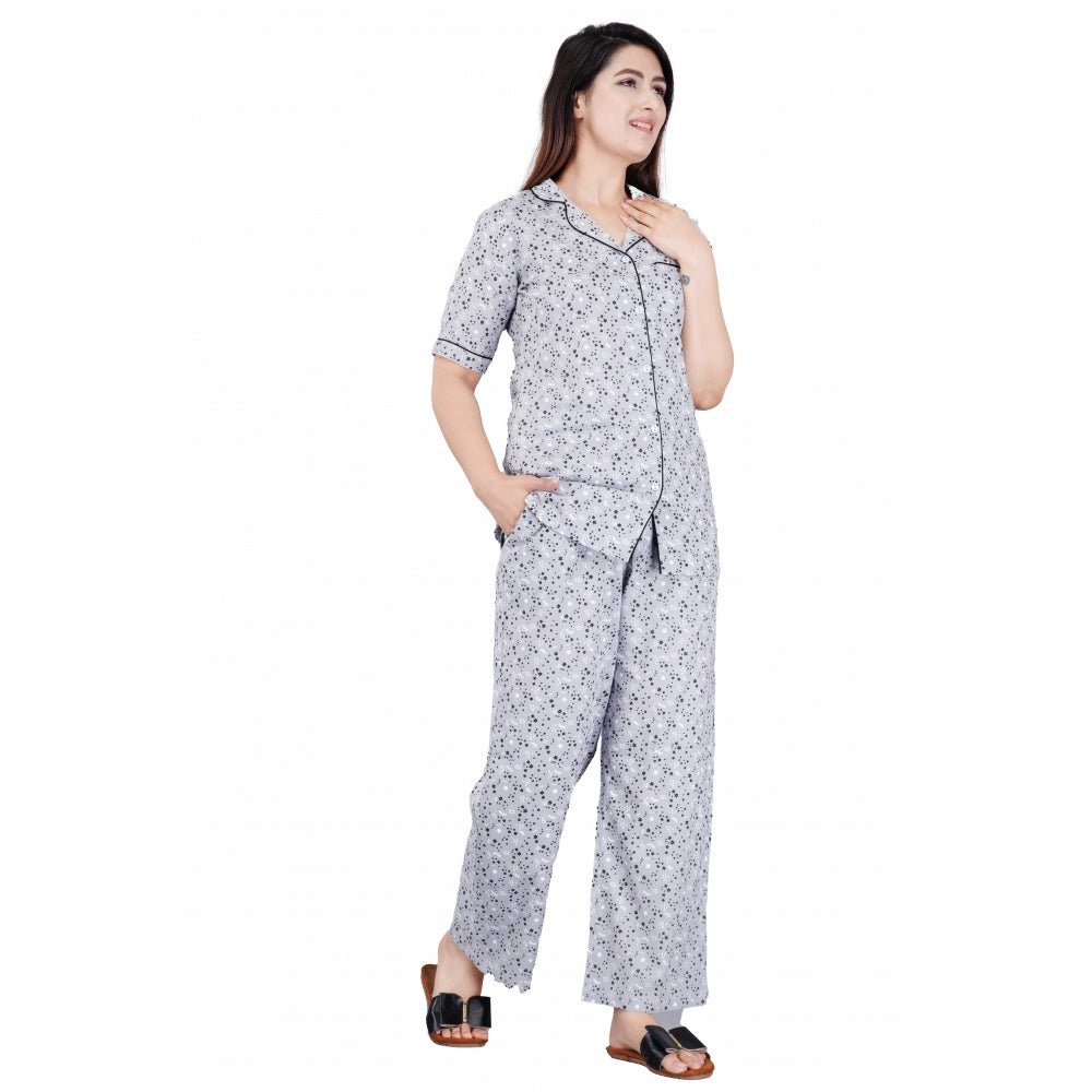 Ranili Casual Half Sleeve Printed Viscose Rayon Shirt With Pyjama Pant Night Suit Set