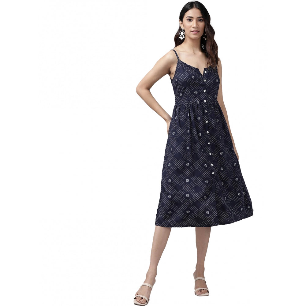 Ranili Casual Sleeveless Stripe Printed Rayon Dress