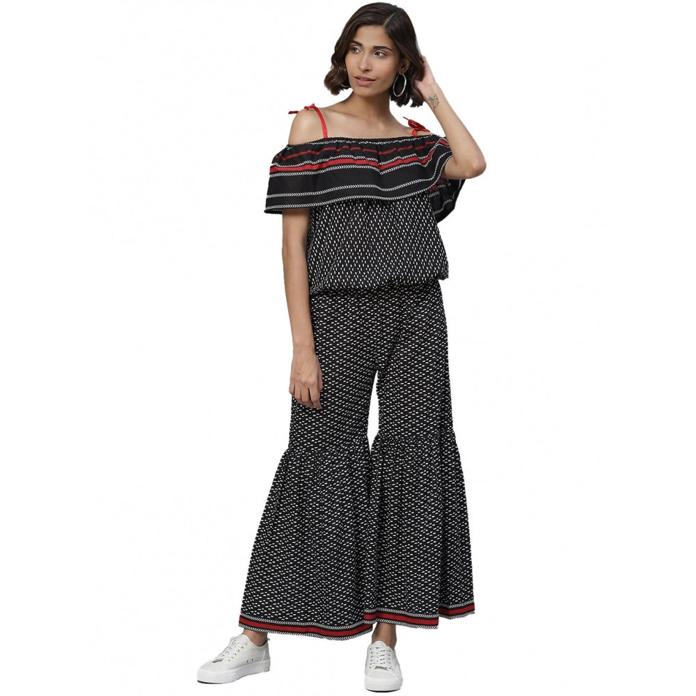 Ranili Casual Shoulder Sleeve Geomatrical Printed Cotton Dress