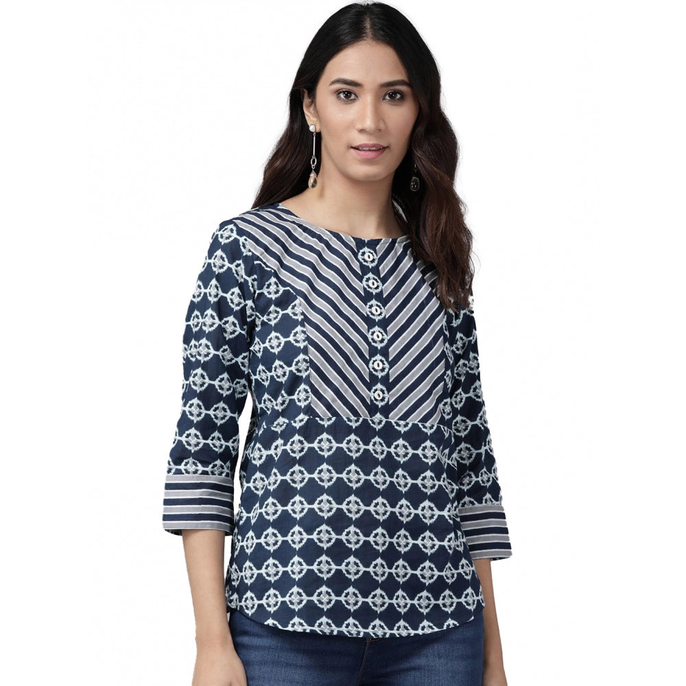 Ranili Casual 3/4 Th Sleeve Floral Printed Cotton Top