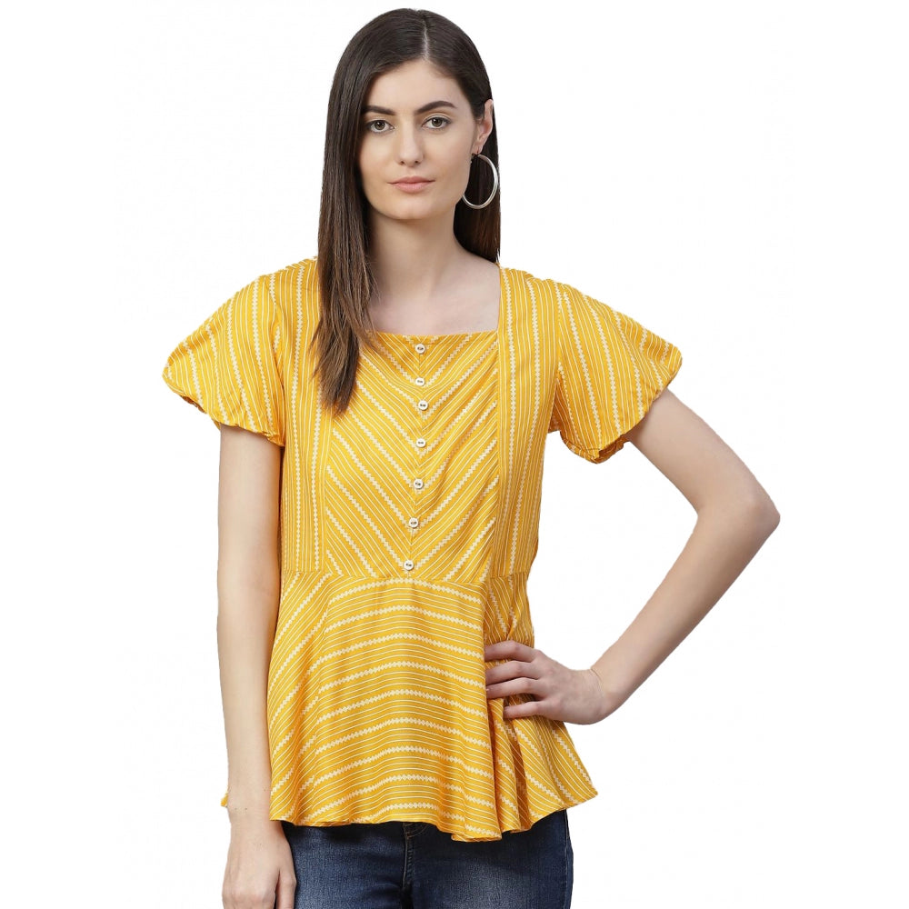 Ranili Casual Short Sleeves Stripe Printed Rayon Top