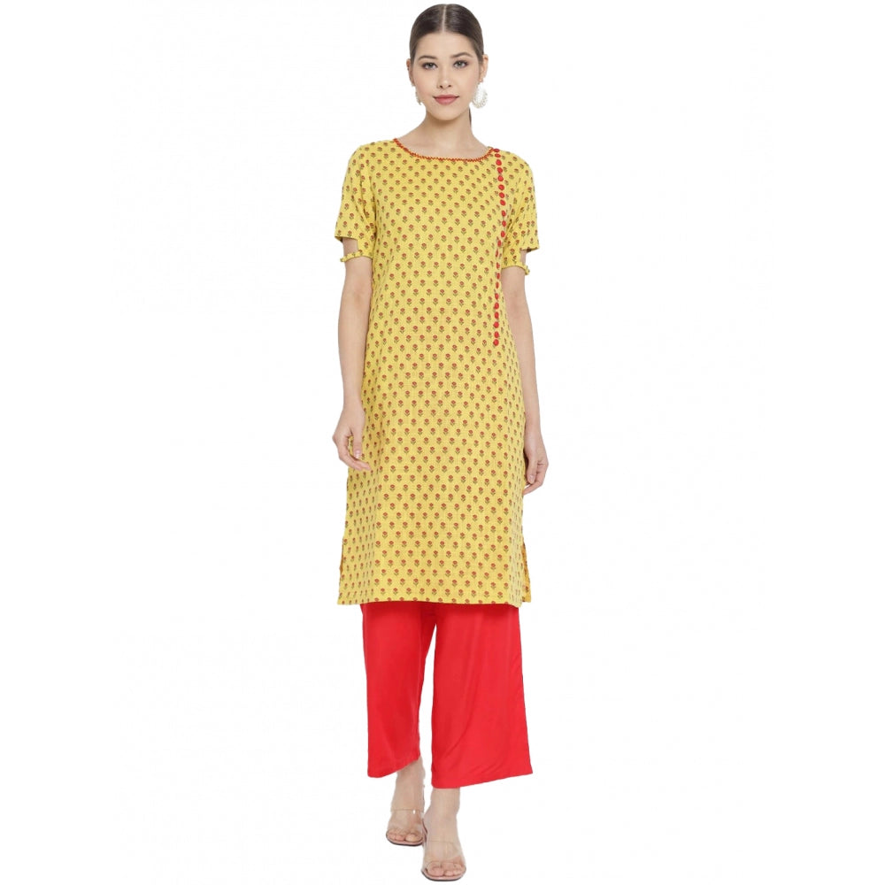 Ranili Casual Short Sleeves Floral Printed Cotton & Rayon Kurti Palazzo Set