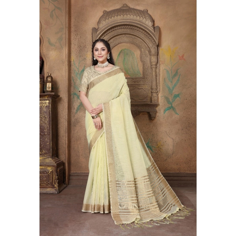 Ranili soft Linen Striped Saree With Unstitched Blouse