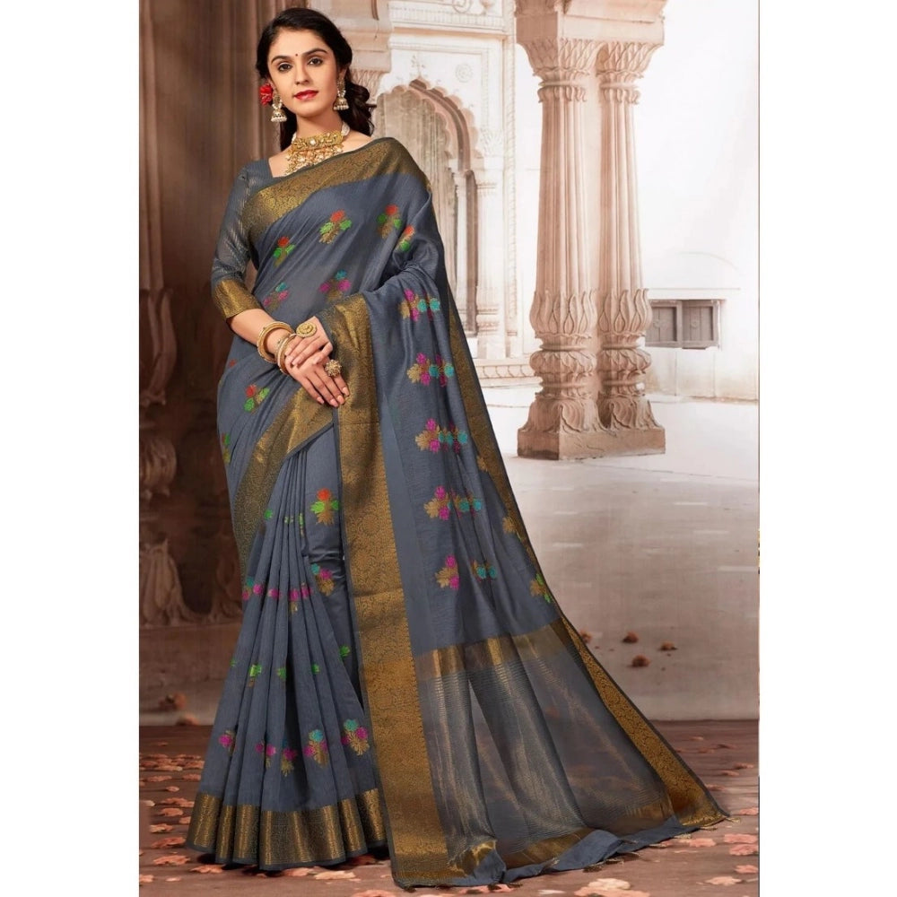 Ranili linen Printed Saree With Unstitched Blouse