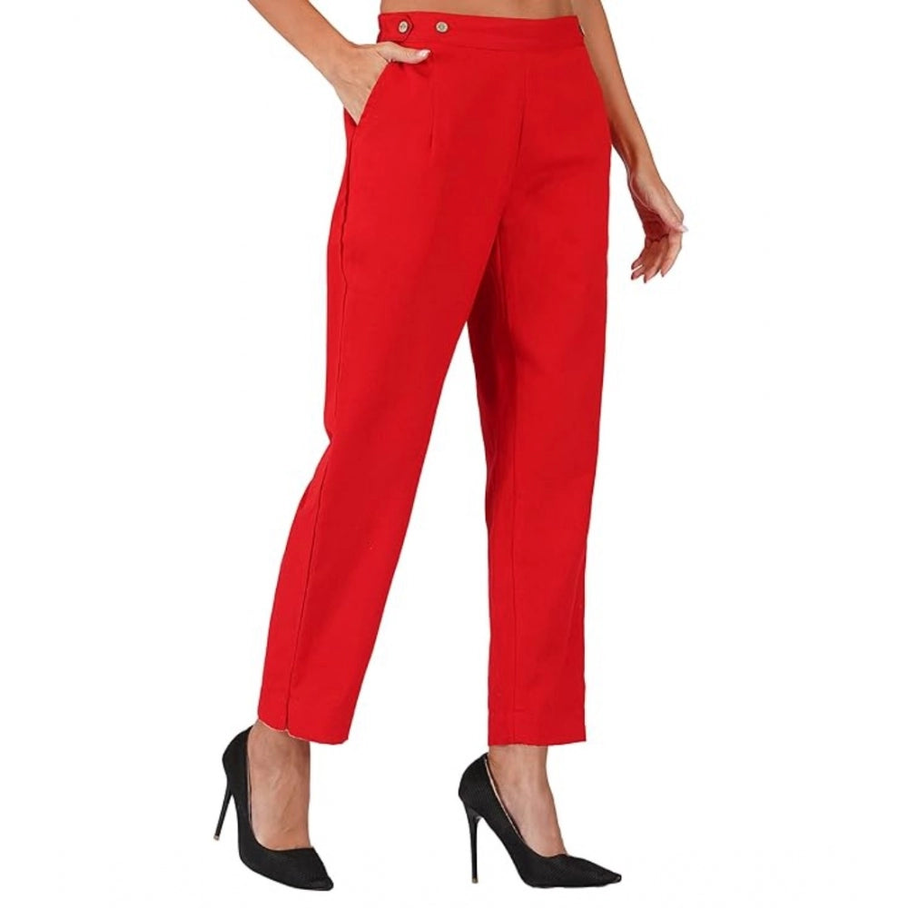 Ranili Casual Cotton Flax Solid Adjustable Waist Trouser Pants