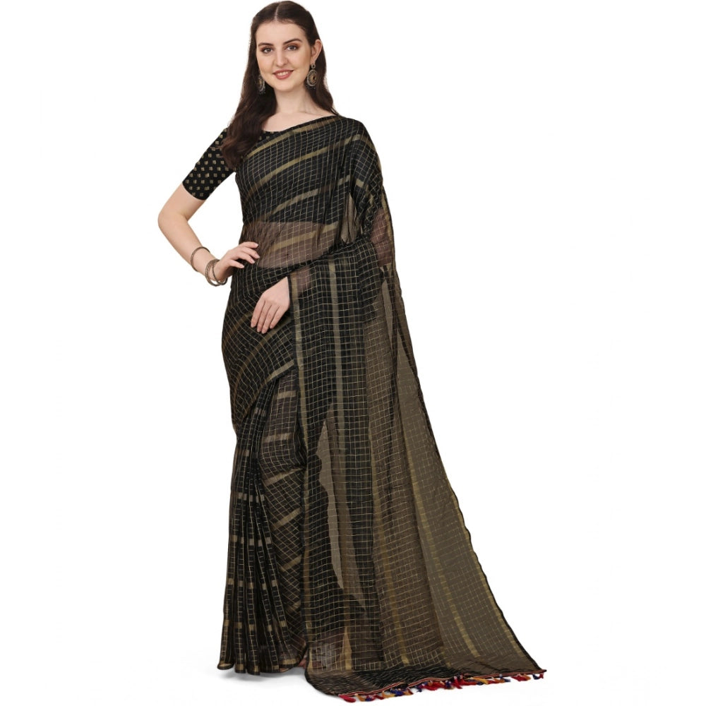 Ranili Silk Blend Checkered Saree With Unstitched Blouse 5.5mtr