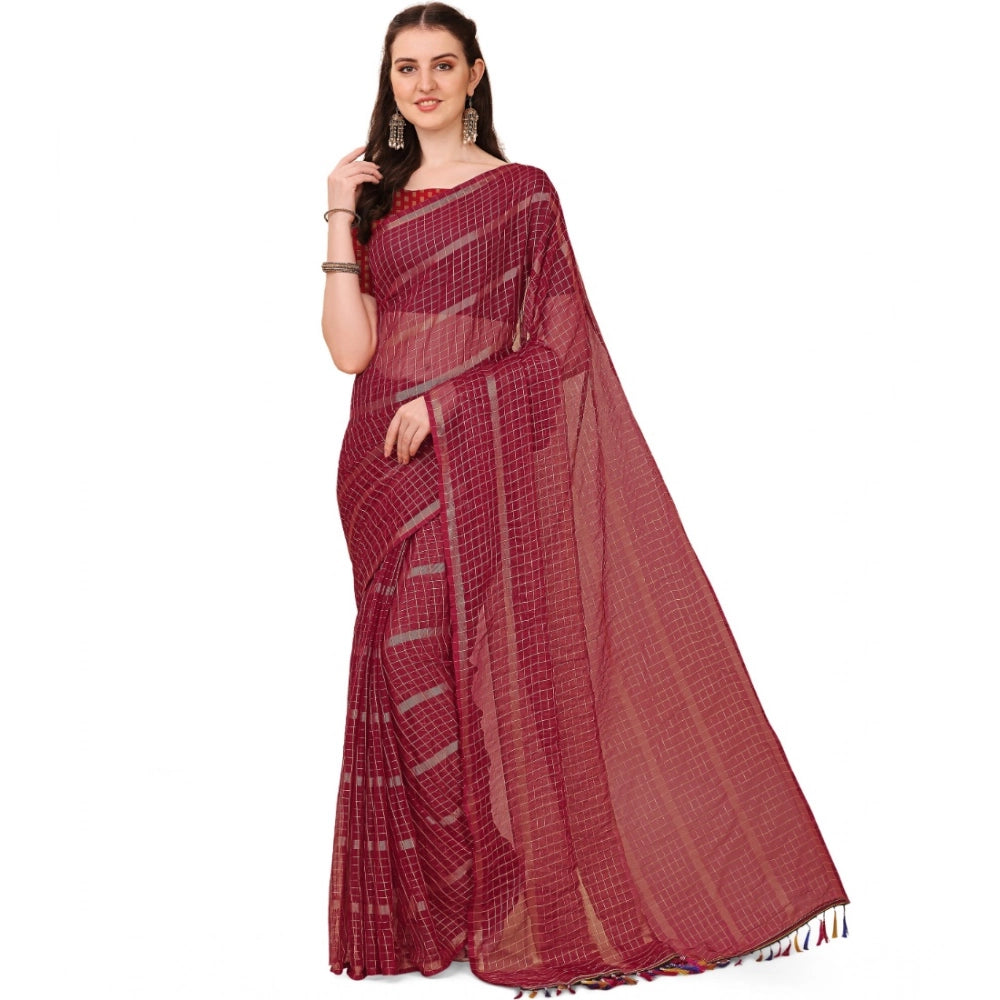 Ranili Silk Blend Checkered Saree With Unstitched Blouse 5.5mtr