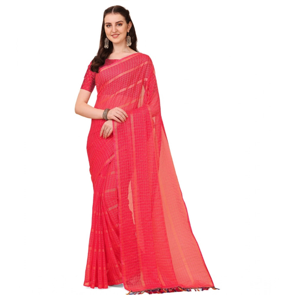 Ranili Silk Blend Checkered Saree With Unstitched Blouse 5.5mtr