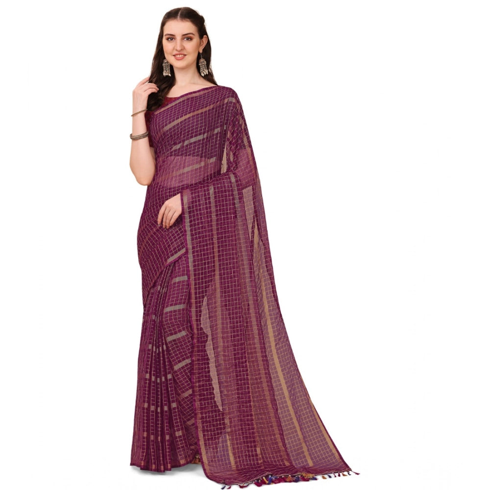 Ranili Silk Blend Checkered Saree With Unstitched Blouse 5.5mtr