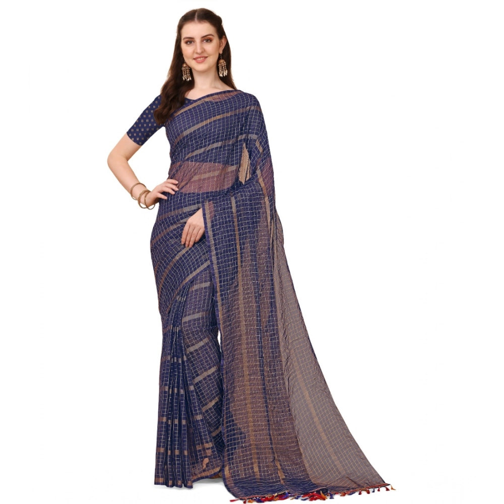 Ranili Silk Blend Checkered Saree With Unstitched Blouse 5.5mtr