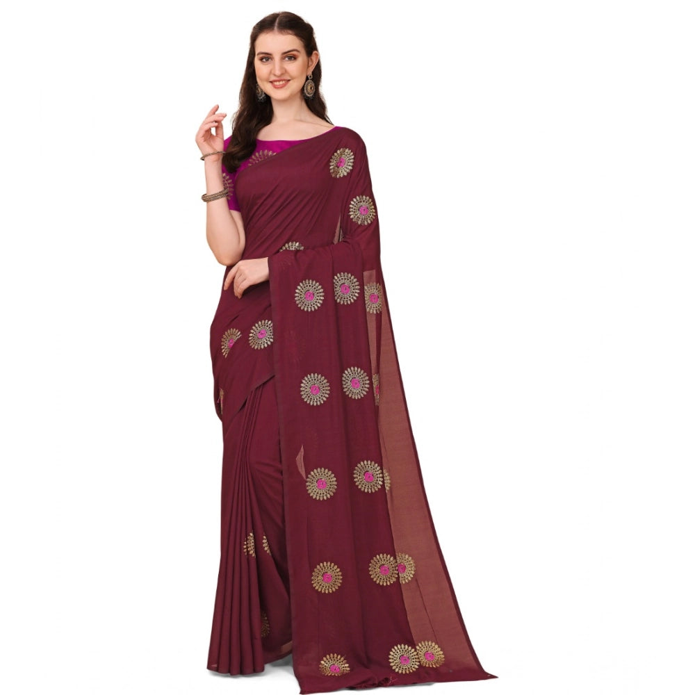Ranili Silk Blend Embroidered Saree With Unstitched Blouse 5.5mtr