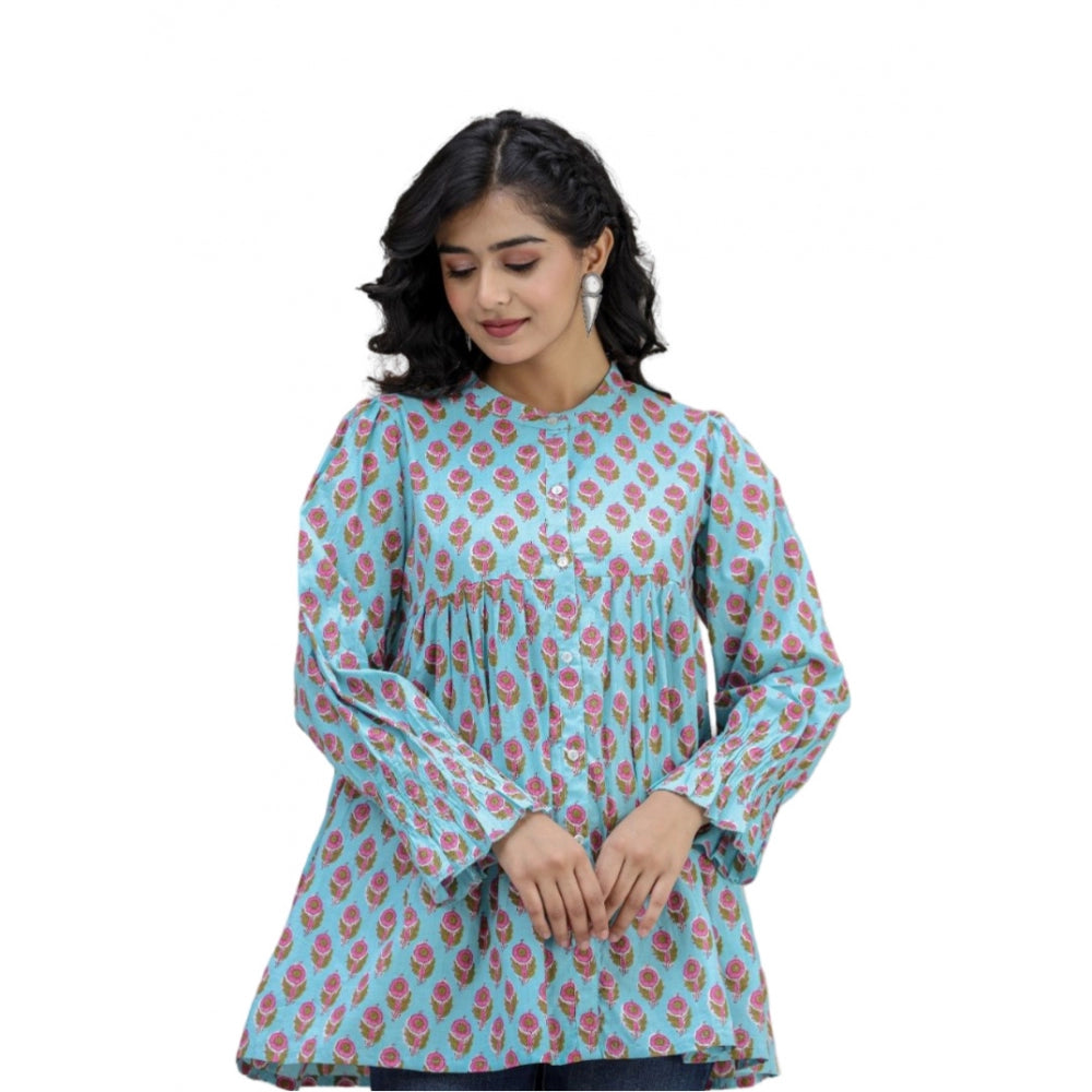 Ranili Cotton Printed Full Sleeve Mandarin Collar Tunics