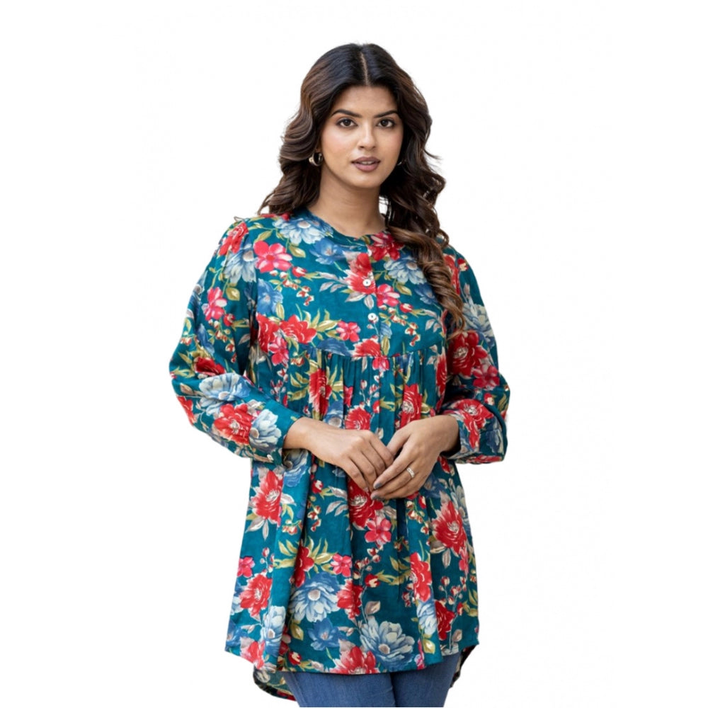 Ranili Cotton Printed Full Sleeve Mandarin Collar Top