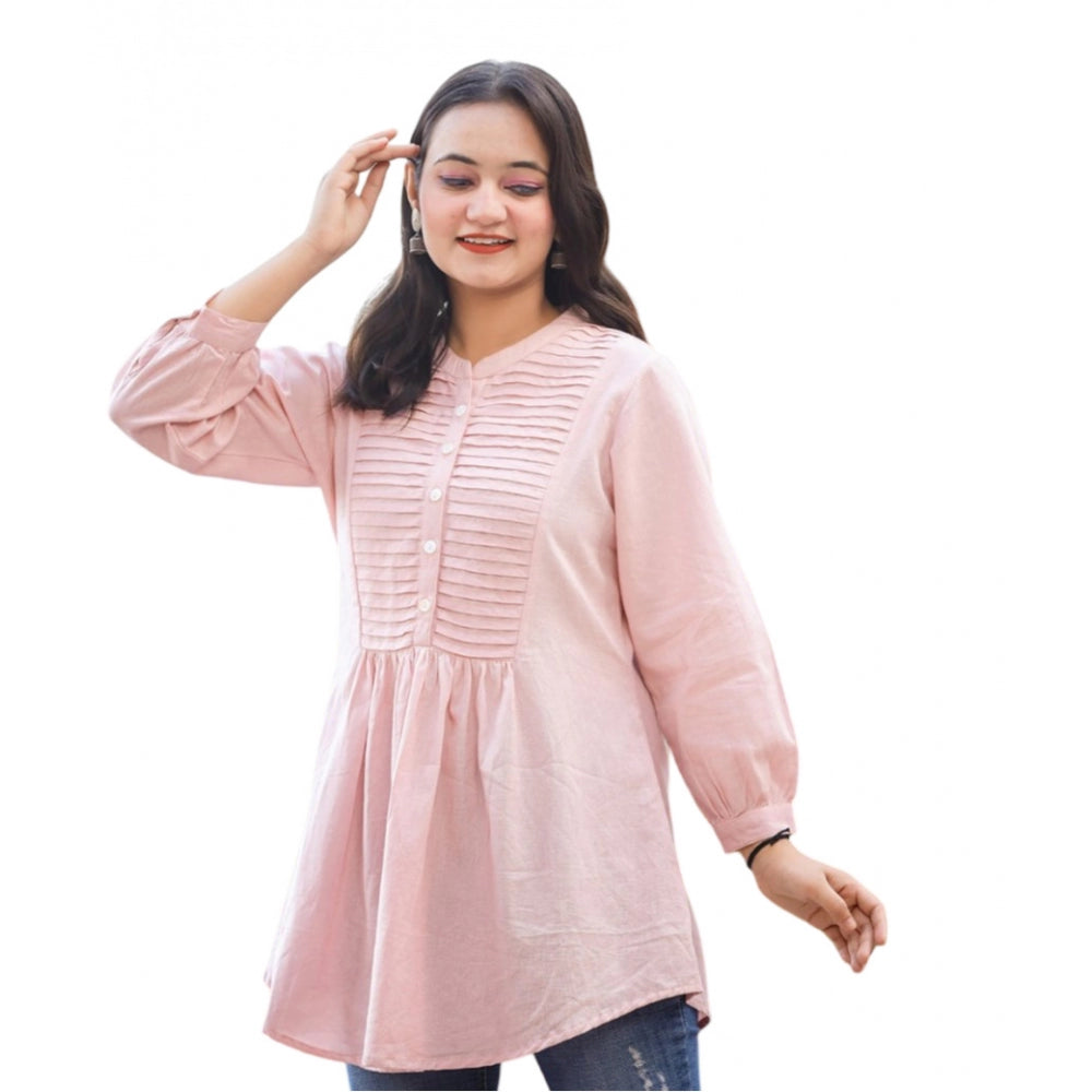 Ranili Cotton Solid Full Sleeve Band Collar Tunic