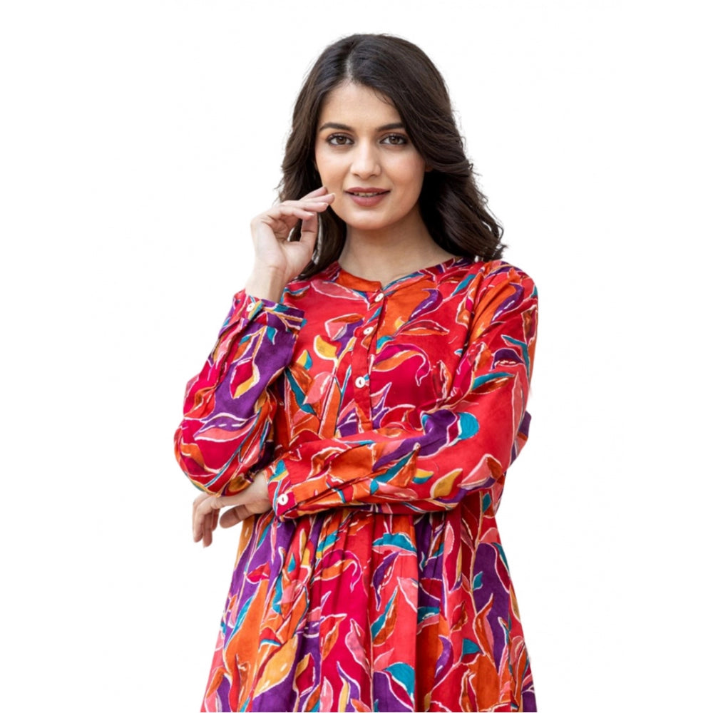 Ranili Cotton Printed Full Sleeve Mandarin Collar Top