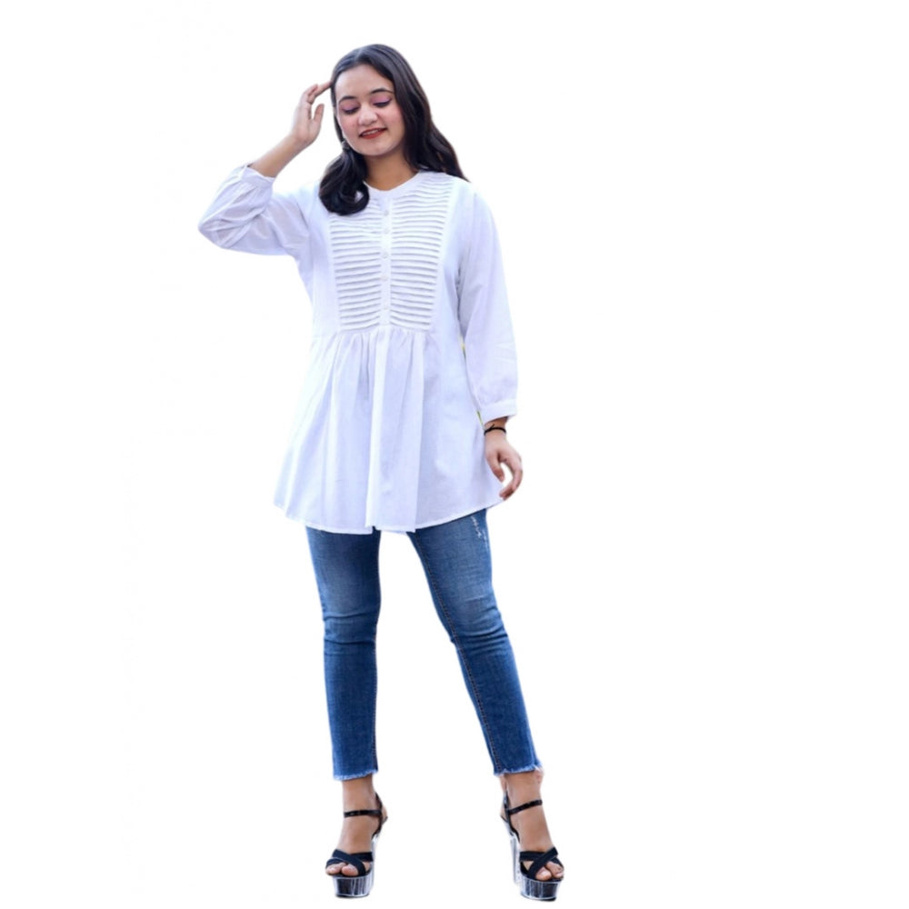 Ranili Cotton Solid Full Sleeve Band Collar Tunic