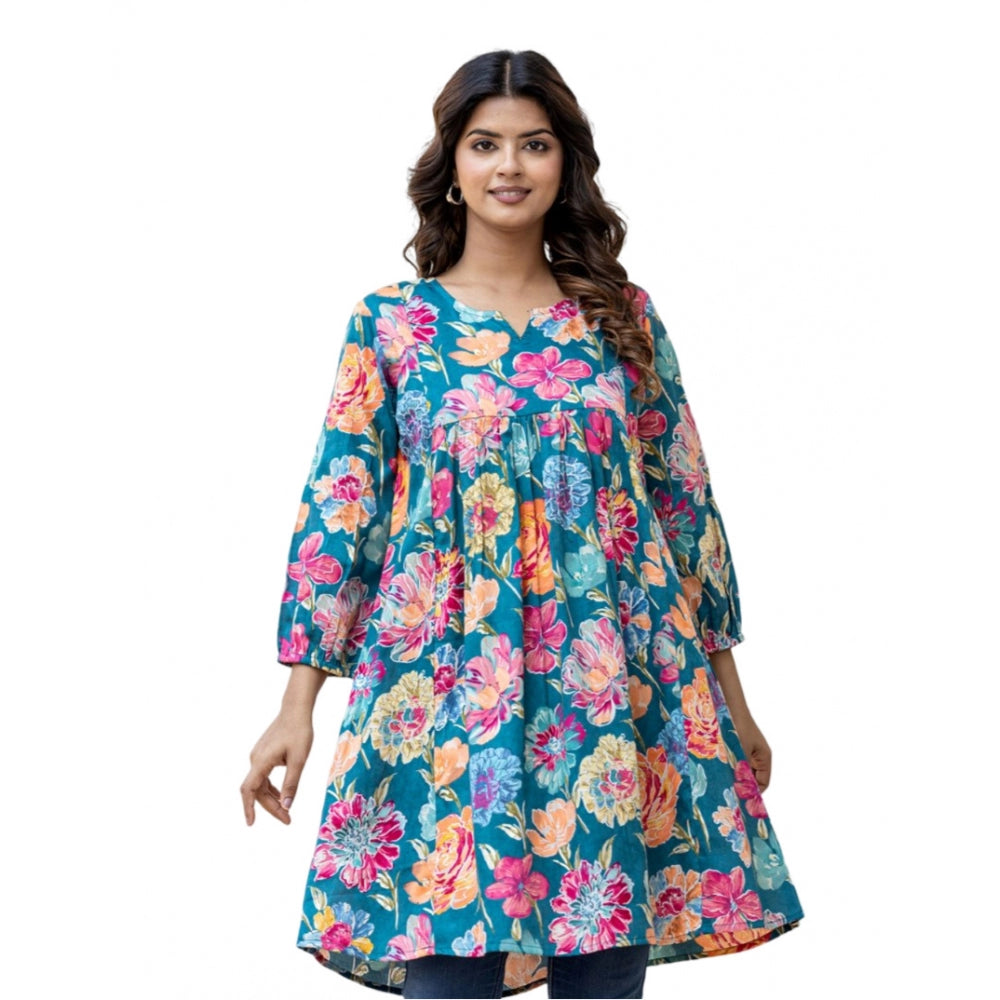 Ranili Cotton Printed Full Sleeve Mandarin Collar Top