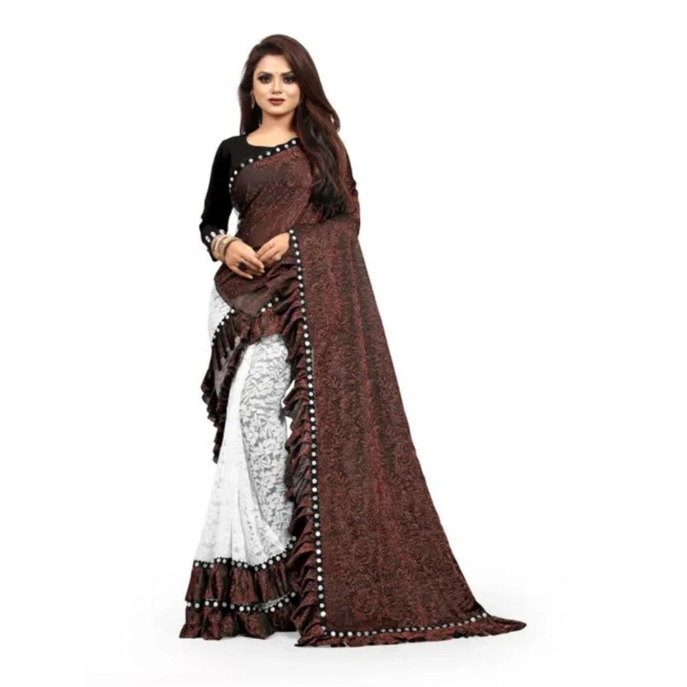 Ranili Silk With Mirror Lace Solid Saree With Unstitched Blouse