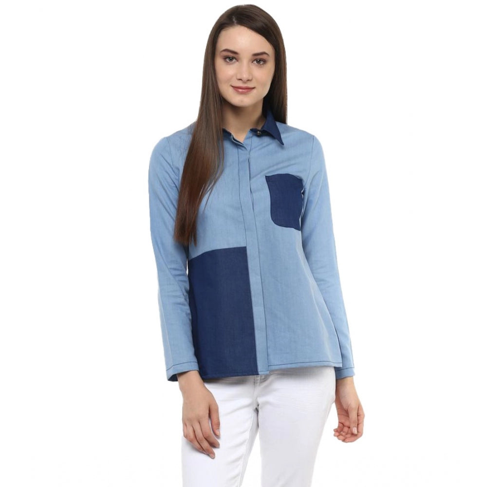 Ranili Denim Patch Work Long Sleeves Regular Top