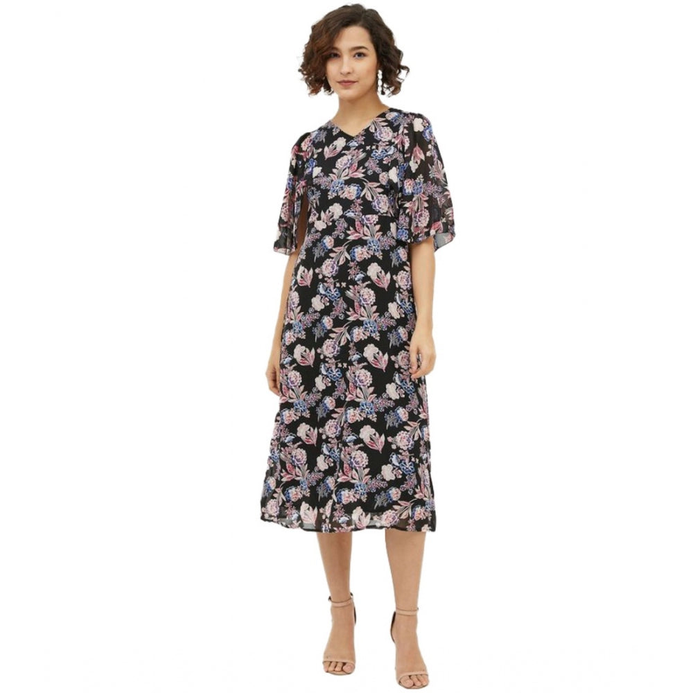 Ranili Polyester Chain Print Cap Sleeve Calf-length Dress