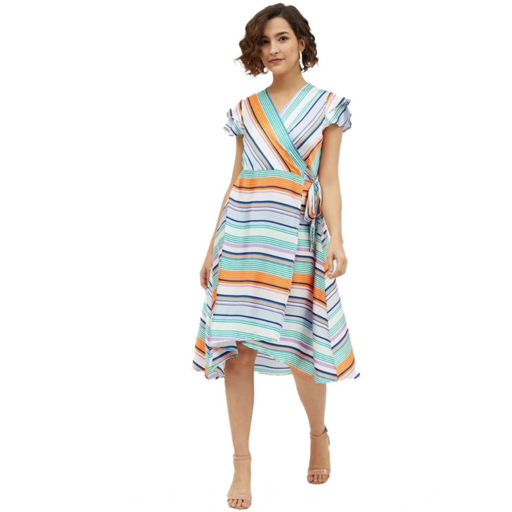 Ranili Satin Striped Short Sleeve Knee-length Dress