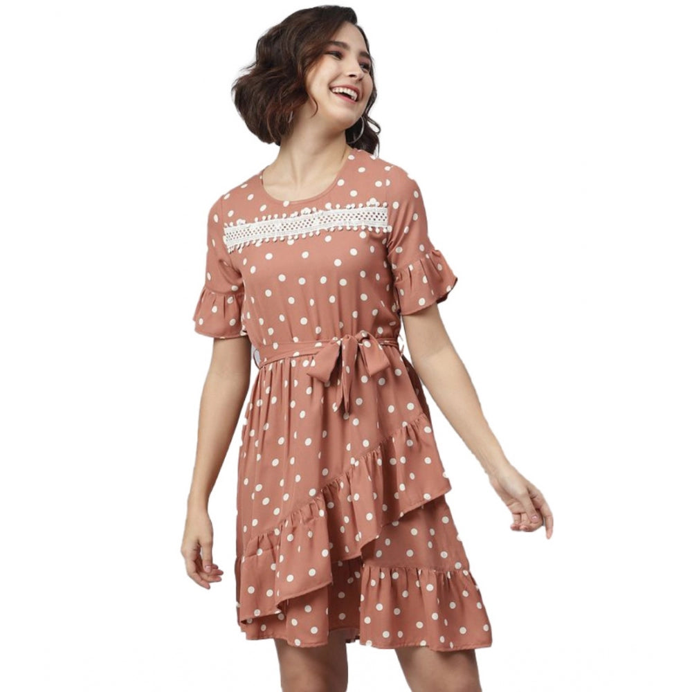 Ranili Polyester Polka Bell Sleeve Above Knee Dress