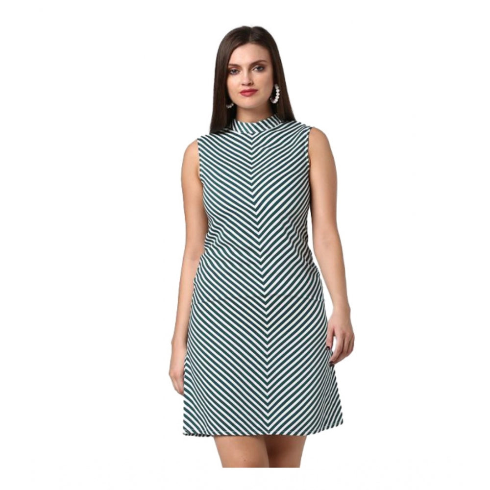 Ranili Polyester Striped Sleeveless Above Knee Dress