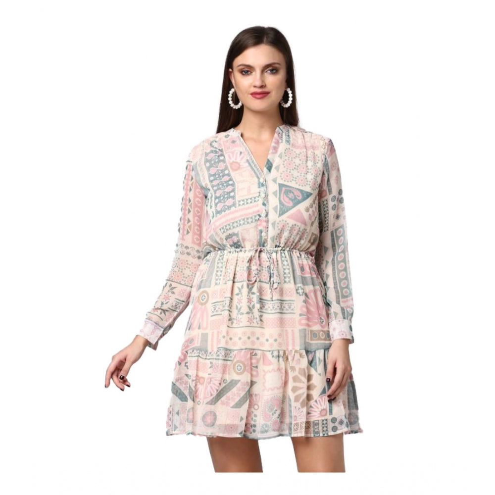 Ranili Polyester Printed Long Sleeves Above Knee Dress