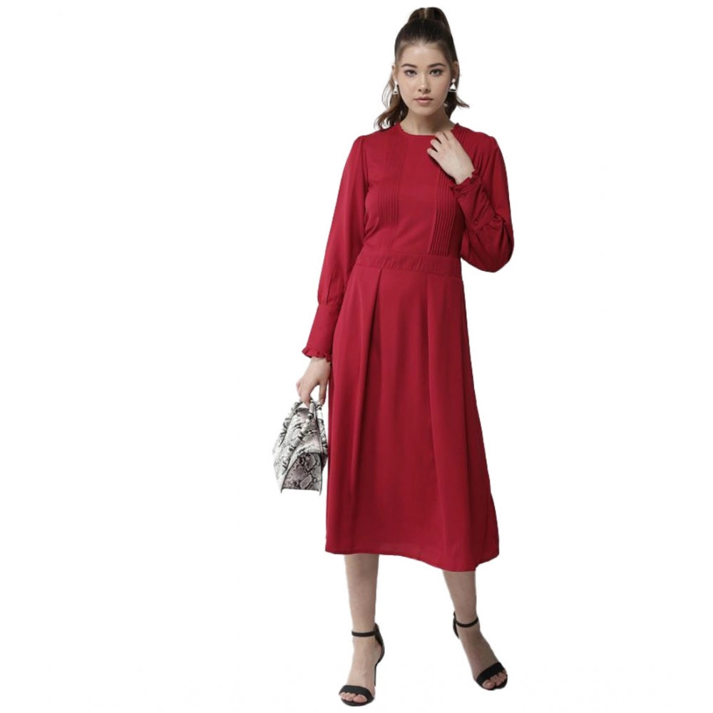 Ranili Polyester Pintuck Long Sleeves Below Knee Dress