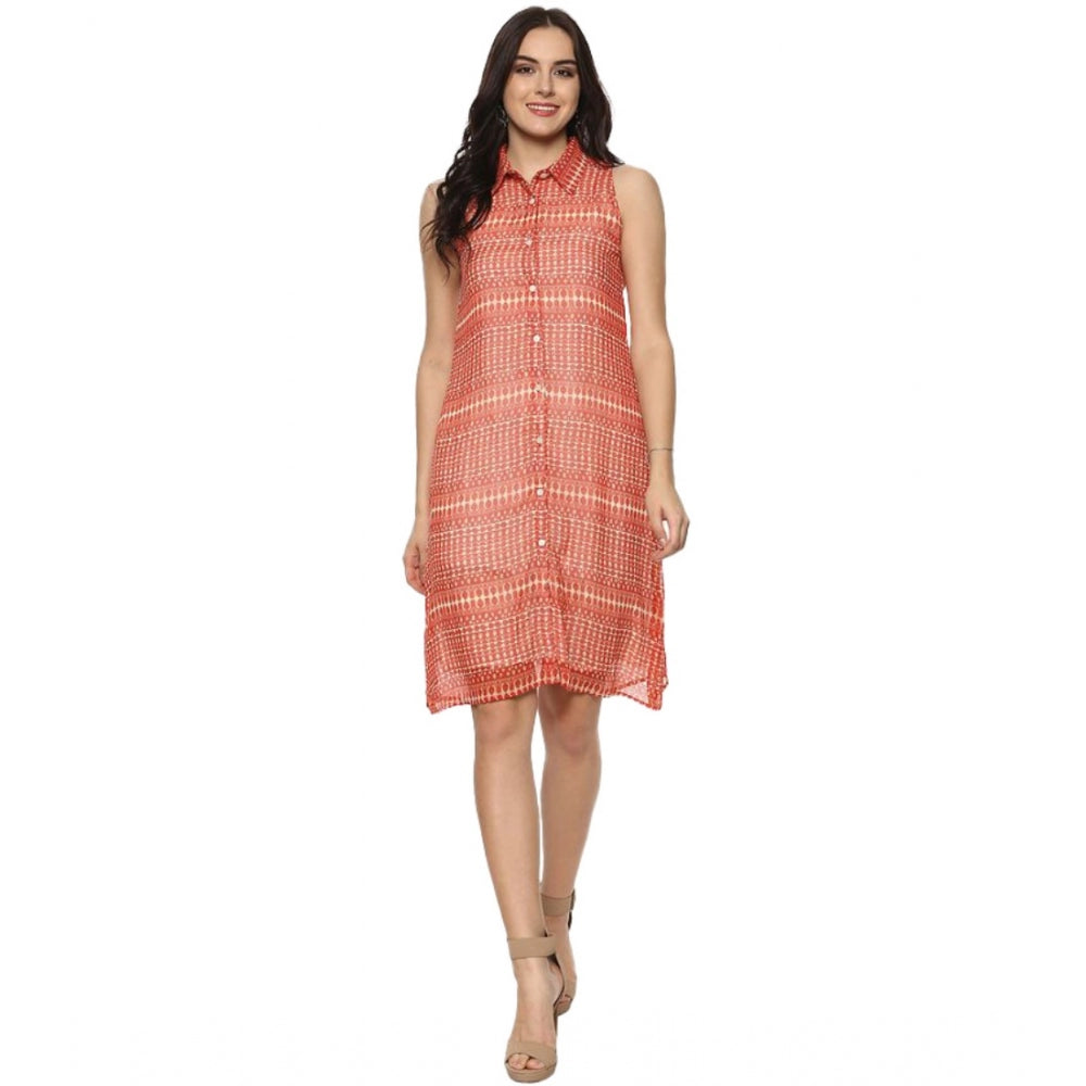 Ranili Polyester Printed Sleeveless Above Knee Dress