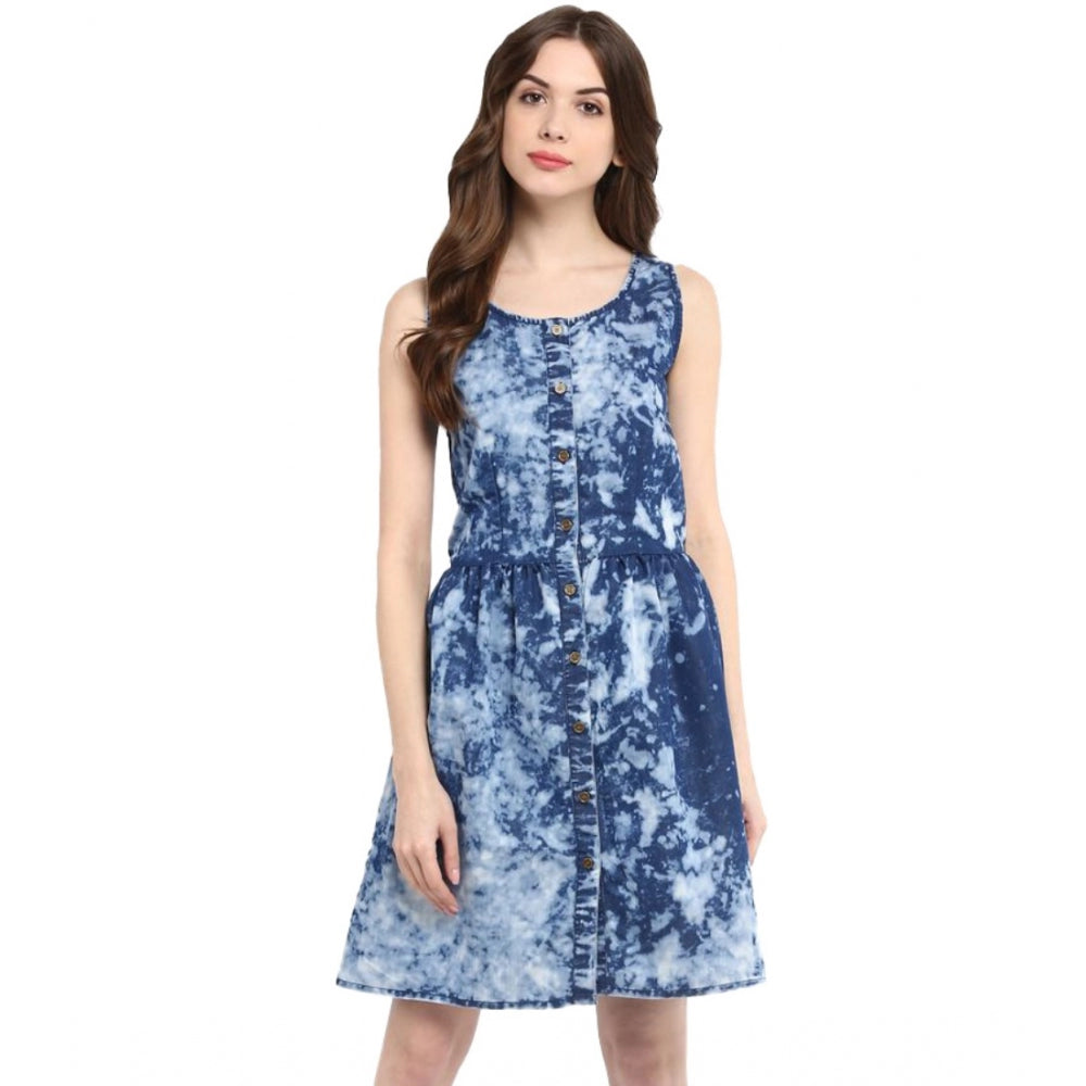 Ranili Denim Tie & Dye Sleeveless Above Knee Dress