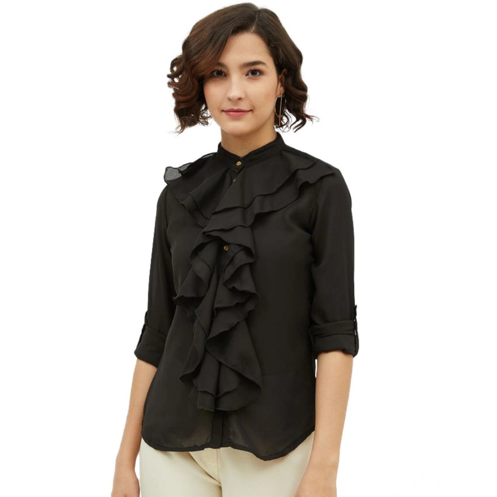 Ranili Polyester Ruffled Long Sleeves Standard Length Shirt