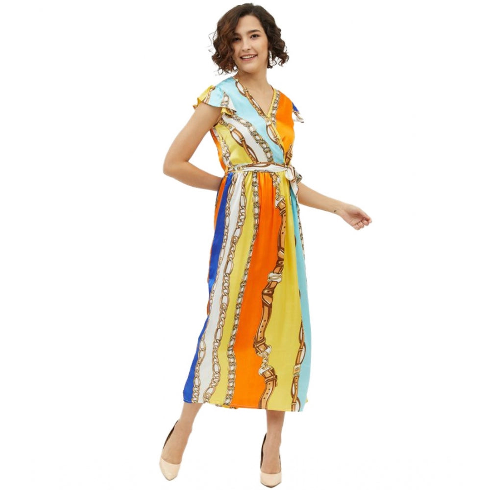 Ranili Satin Chain Print Cap Sleeve Calf-length Dress
