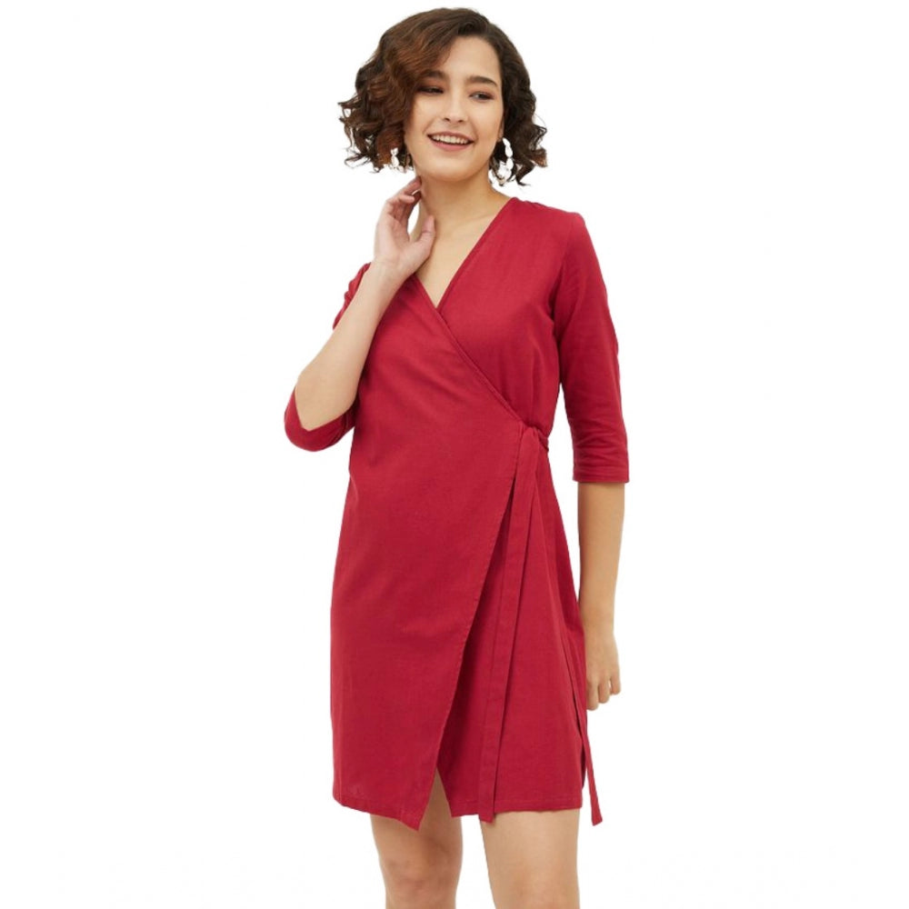 Ranili Cotton Wrap 3-4th Sleeves Above Knee Dress
