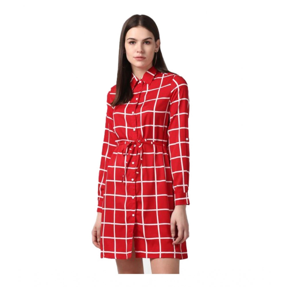 Ranili Polyester Checkered Long Sleeves Above Knee Dress