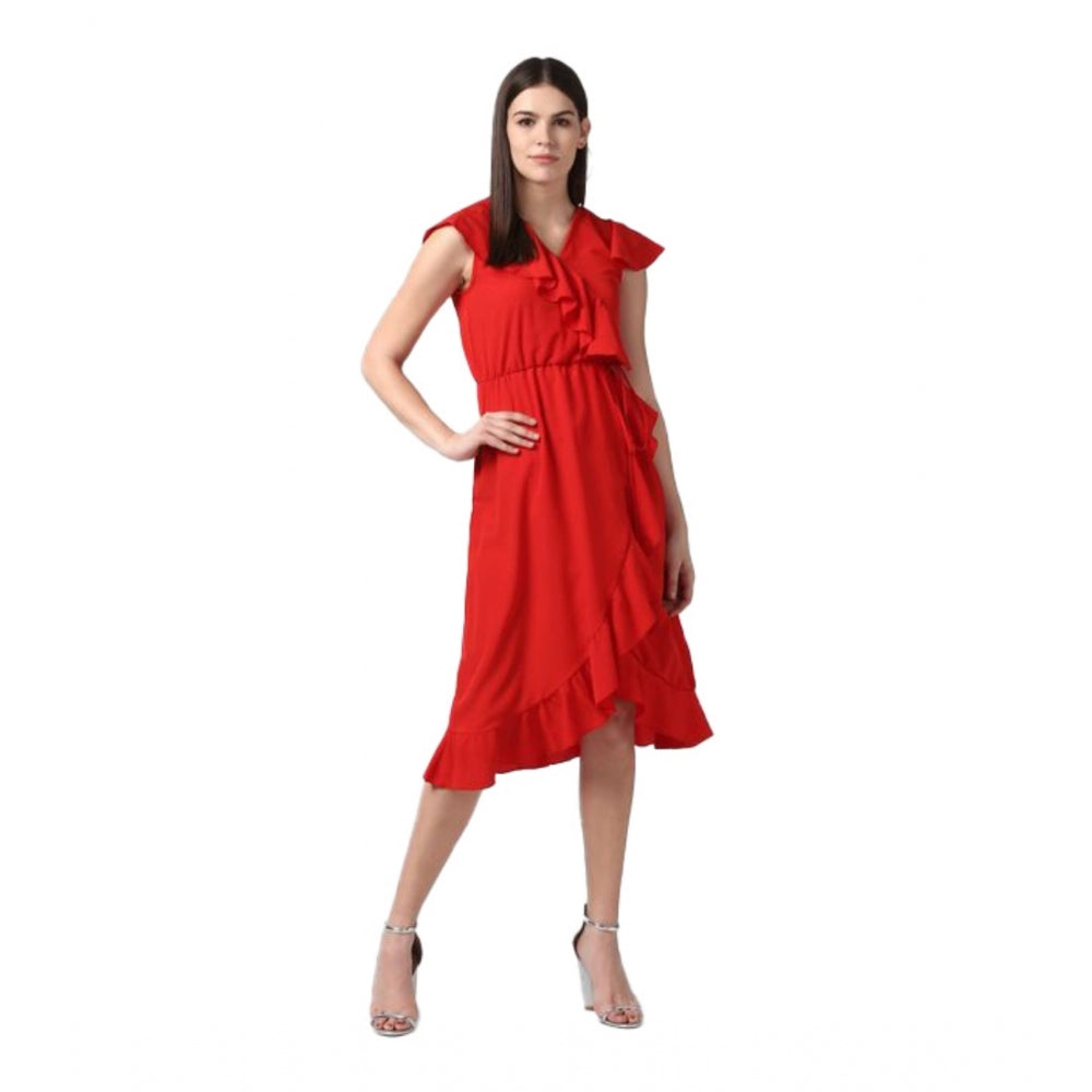 Ranili Polyester Ruffled Cap Sleeve Knee-length Dress