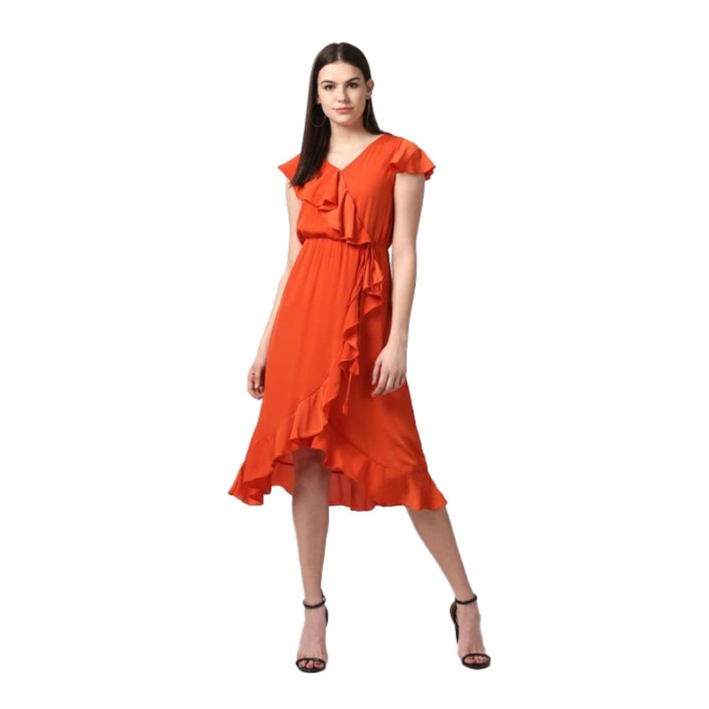 Ranili Polyester Ruffled Cap Sleeve Knee-length Dress
