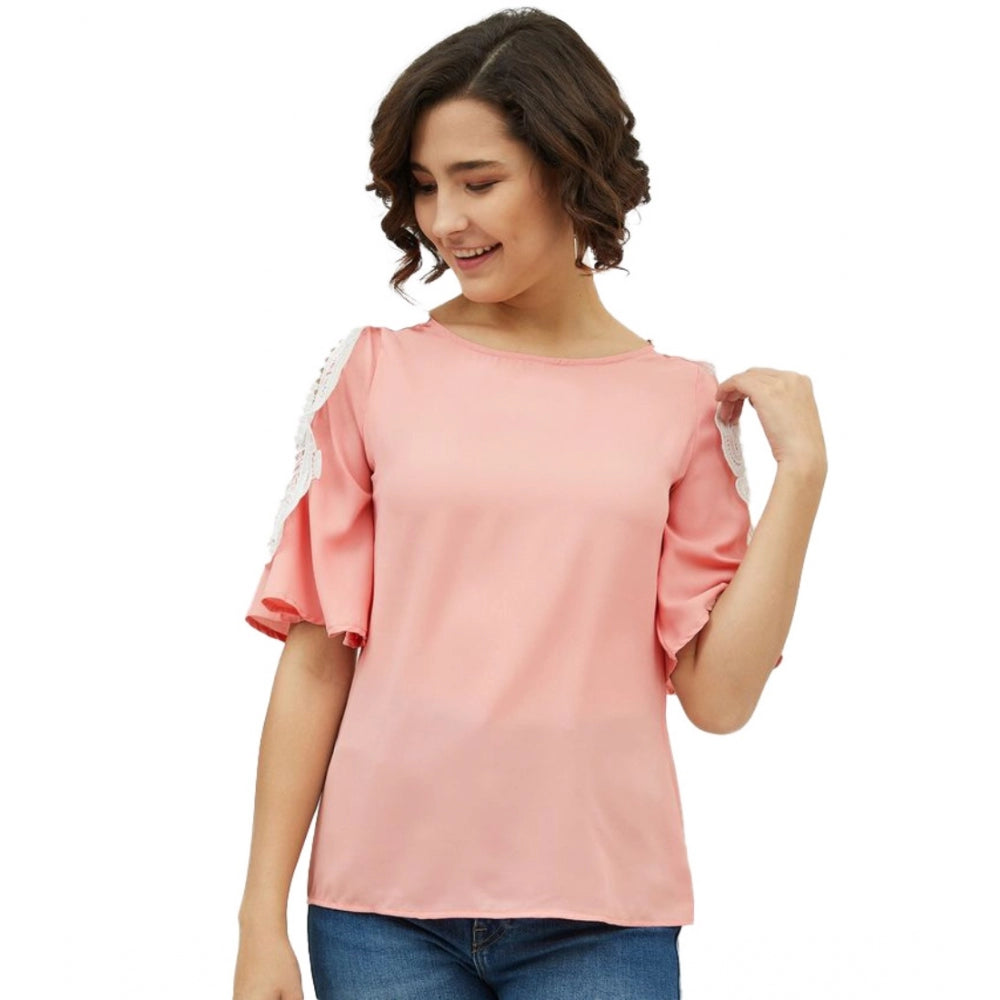 Ranili Polyester Lace Inserts Cold Shoulder Top