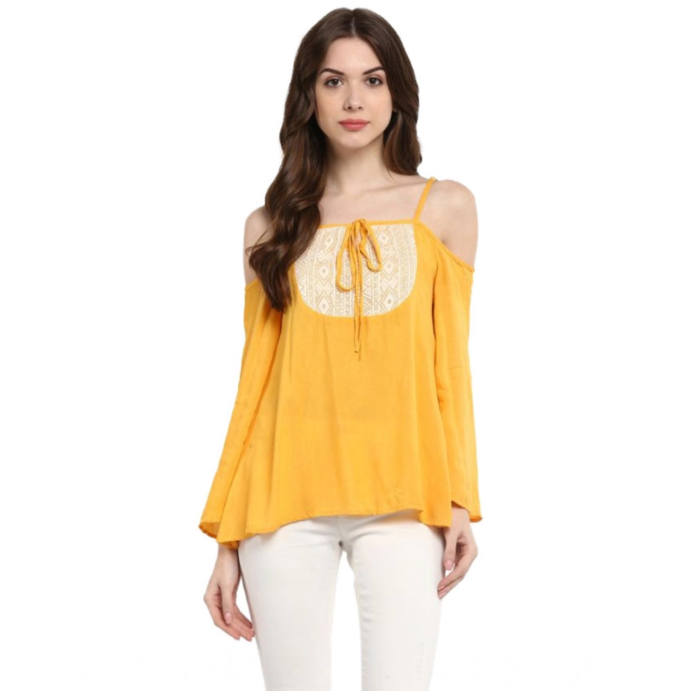 Ranili Rayon Embellished Cold Shoulder Regular Top